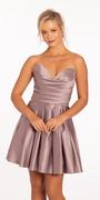 Sweetheart Satin Pleated Fit and Flare Dress Image 1