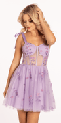 Mesh Floral Embroidered Corset Fit and Flare Dress Image 2