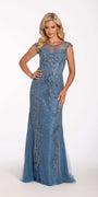 Lace Cap Sleeve Beaded Sheath Dress Image 3