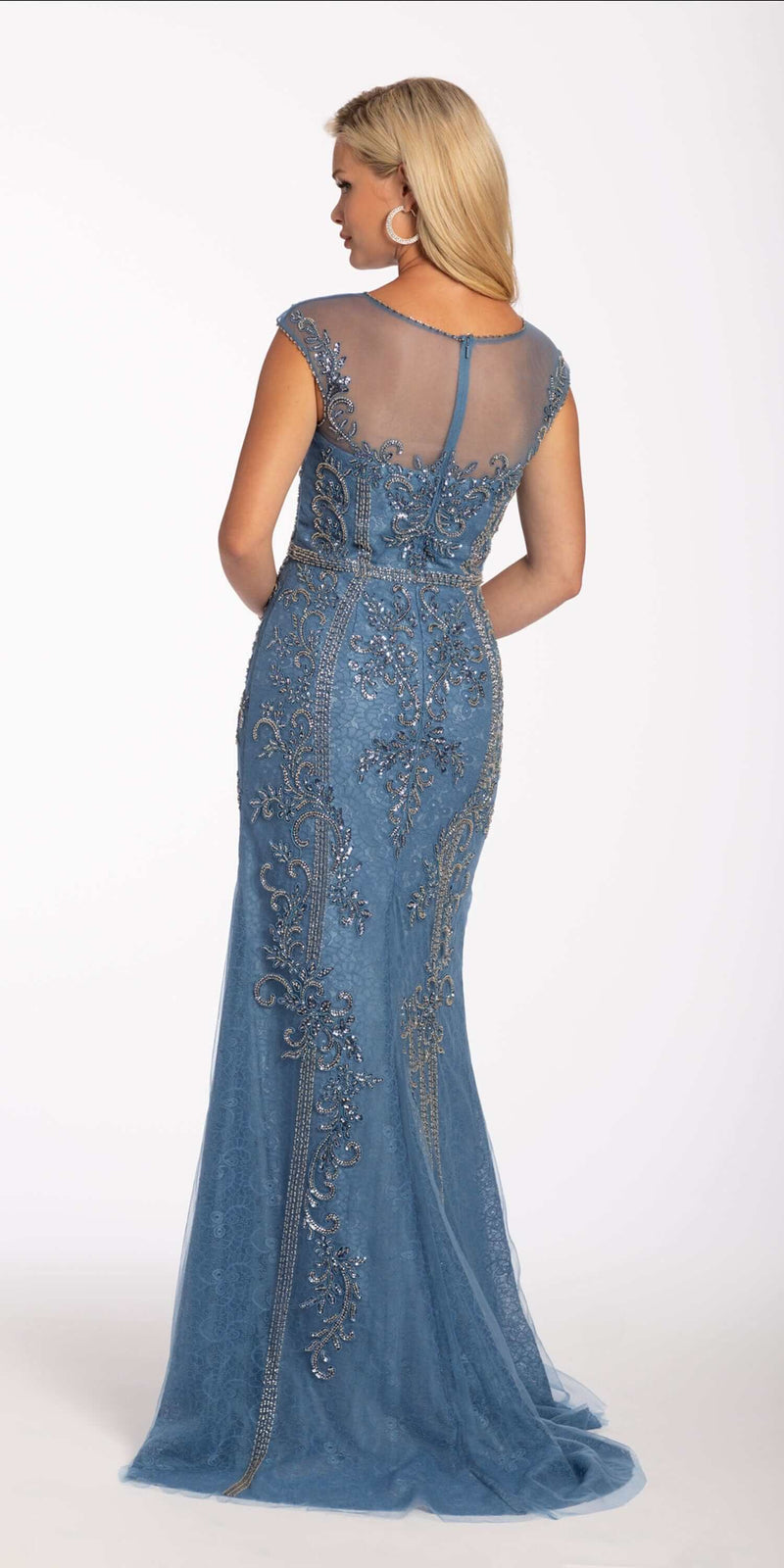 Lace Cap Sleeve Beaded Sheath Dress Image 4
