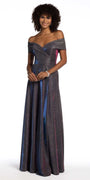 Off The Shoulder Surplice Two Tone Metallic Dress Image 4