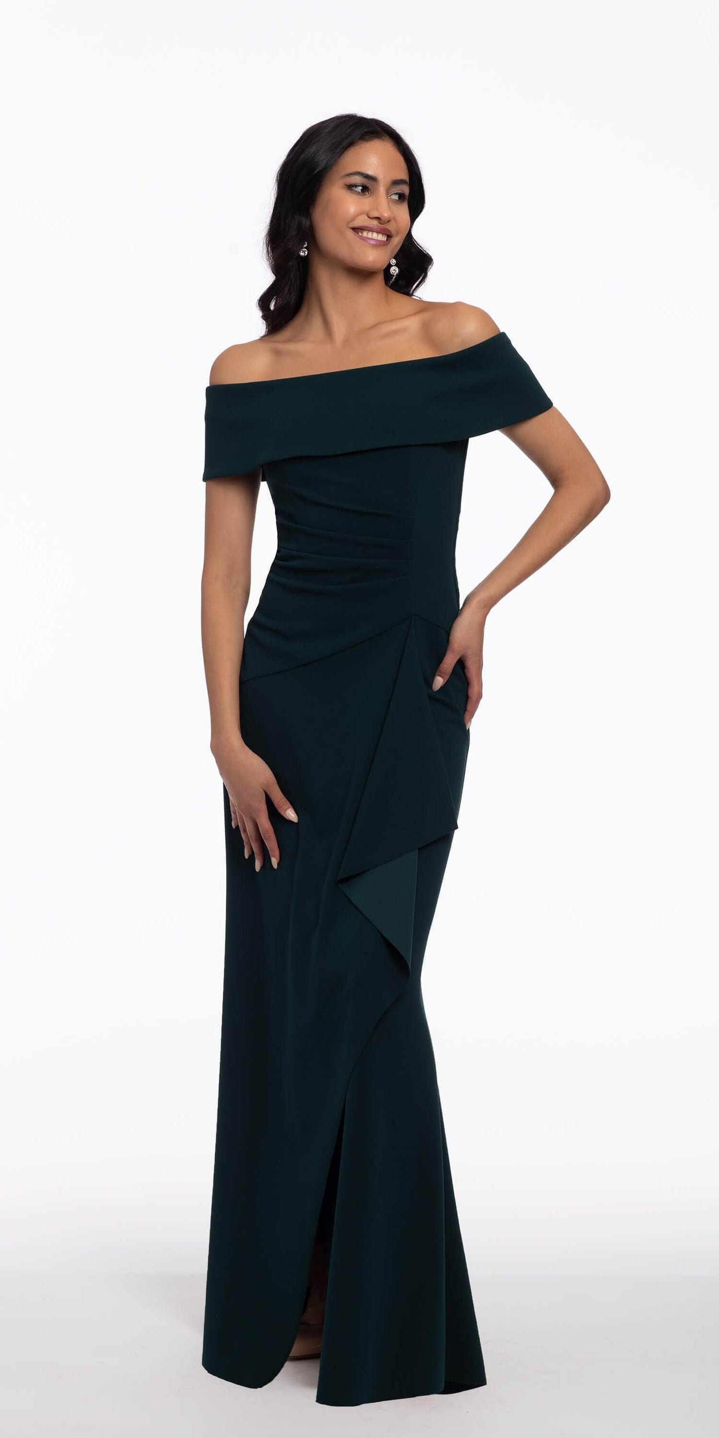 Camille La Vie Off the Shoulder Crepe Dress with Side Drape