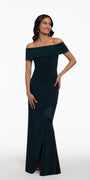 Off the Shoulder Crepe Dress with Side Drape Image 1