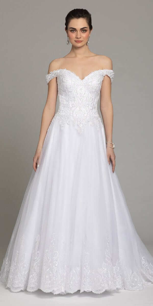 Off The Shoulder Lace Satin A-Line Gown Image 2