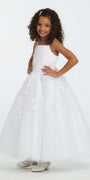 Satin Floral Applique Fit and Flare Flower Girl Dress Image 3