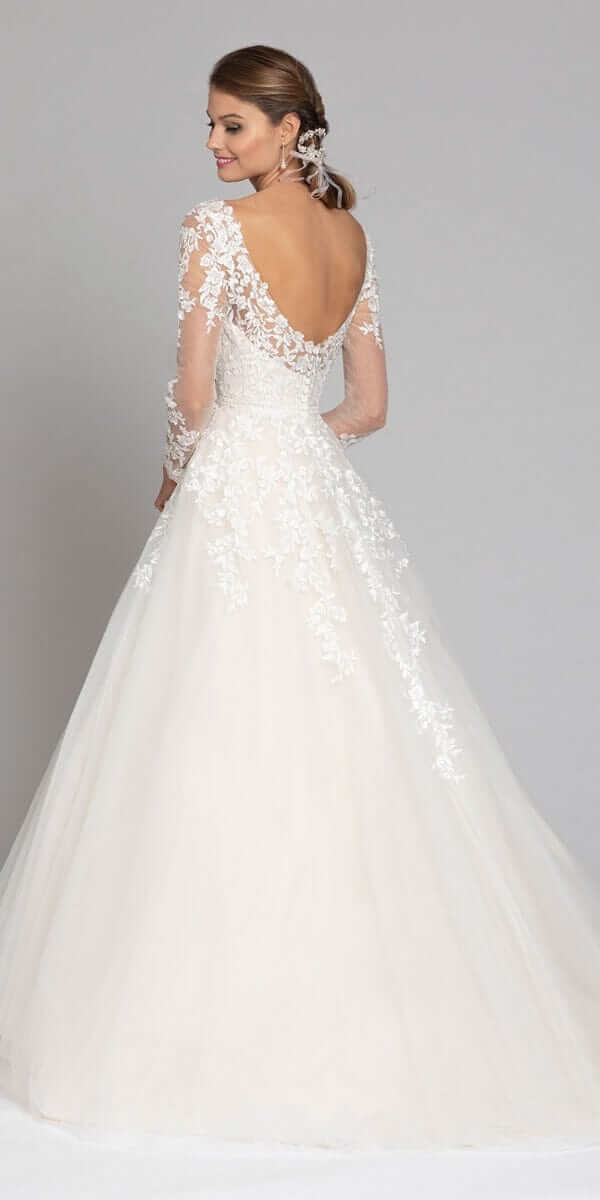 Camille La Vie Long Sleeve Illusion Embroidered Tulle Ballgown