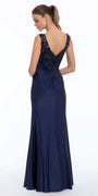 Deep V Beaded Column Dress with Slit Image 3