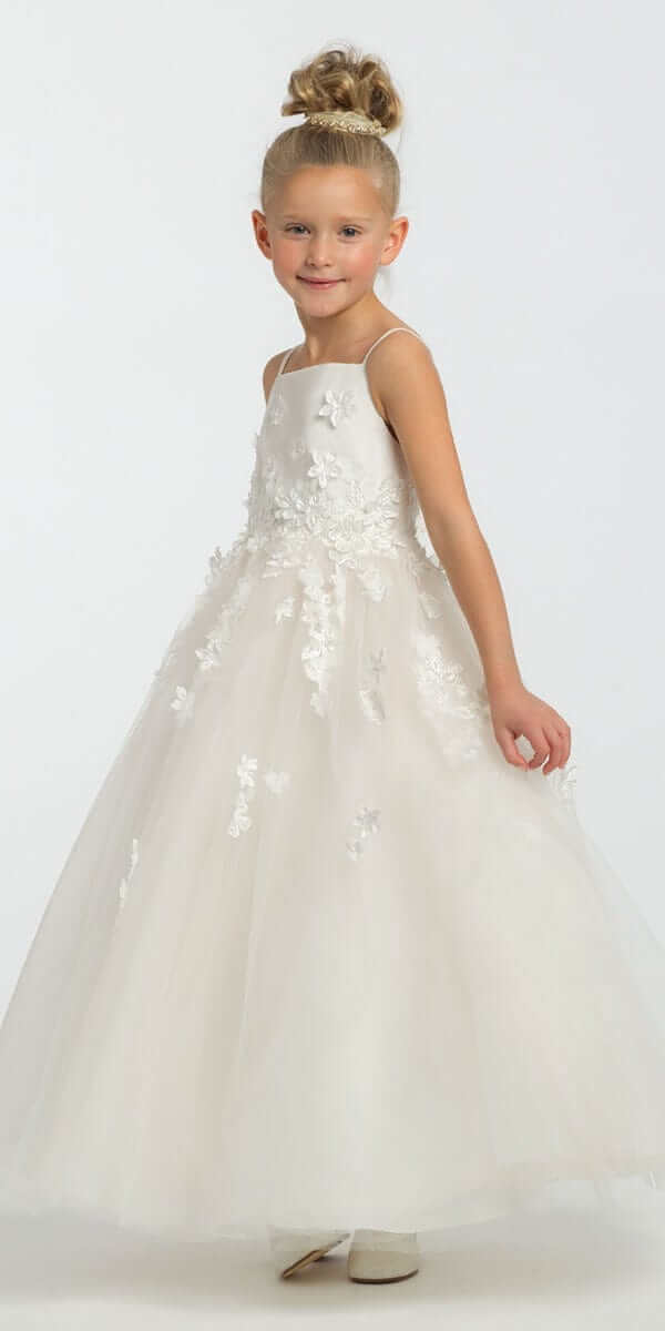 Satin Floral Applique Fit and Flare Flower Girl Dress Image 2