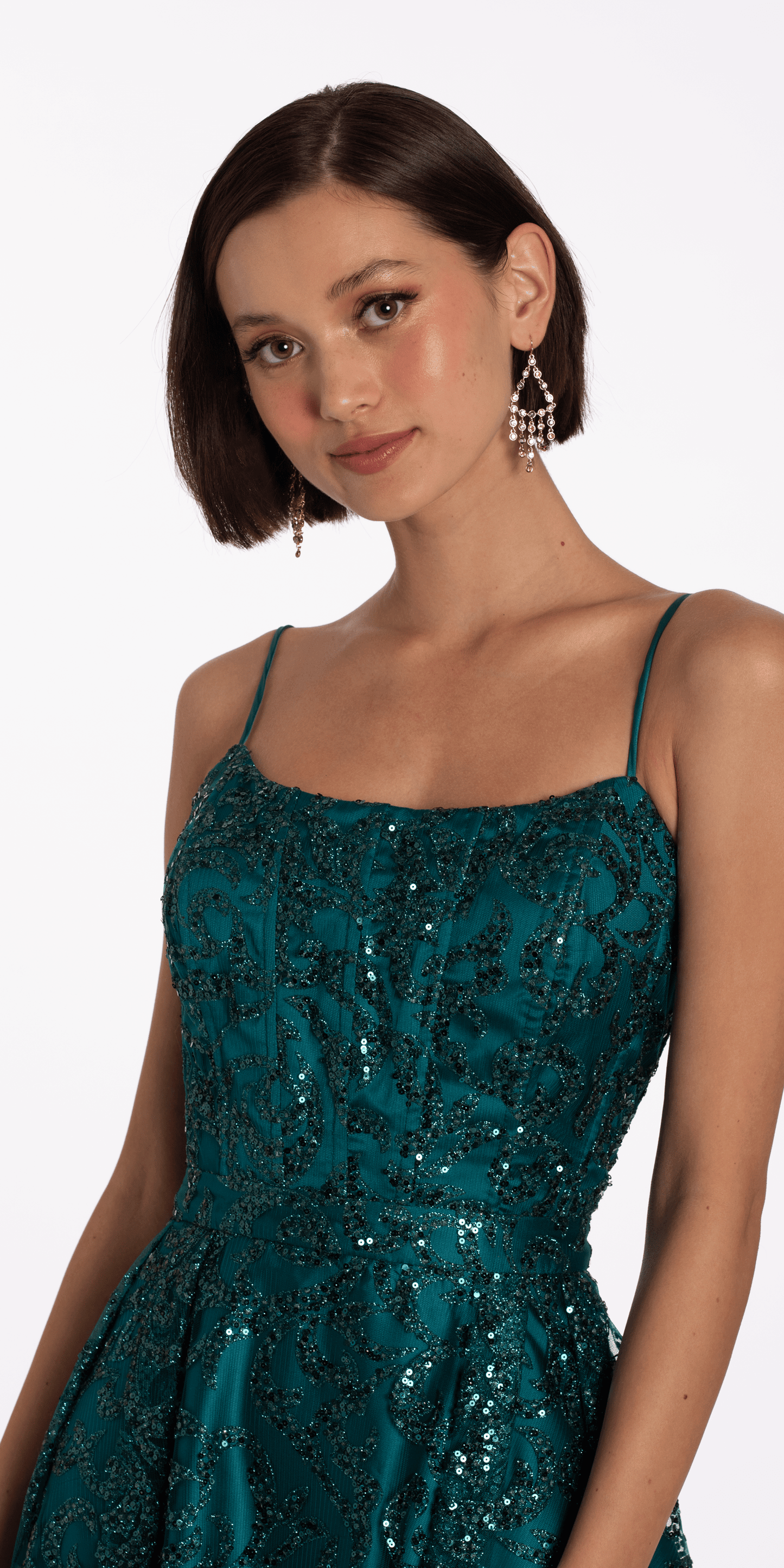 Camille La Vie Square Neck Glitter Mesh Corset Skater Dress