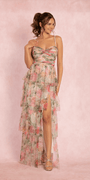 Floral Mesh Sweetheart Tiered Dress with Keyhole Image 1