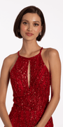 Beaded Mesh Keyhole Halter Trumpet Dress with Godets Image 2
