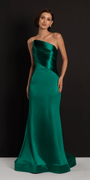 Satin Pleated Strapless Trumpet Dress with Sweep Train Image 1