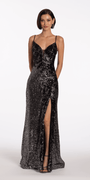 Plunging Sequin Sweetheart Corset Back Column Dress Image 1