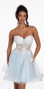 Strapless Pearl Embellished Corset Glitter Fit and Flare Dress Image 1
