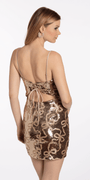 Sequin Ribbon Square Neck Lace Up Back Bodycon Dress Image 4