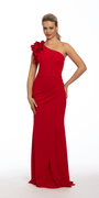 Ruffle One Shoulder Scuba Dress with Ruching and Floral Detail Image 1