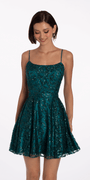 Square Neck Glitter Mesh Corset Skater Dress Image 3