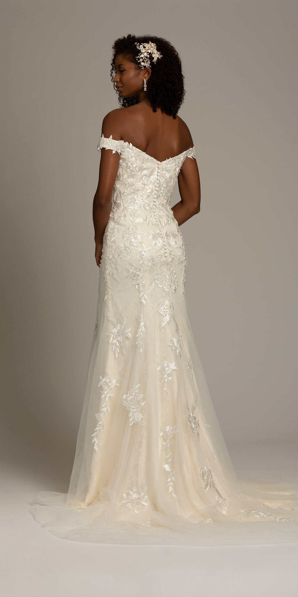 Off the Shoulder Floral Embroidered Mermaid Dress Image 2