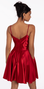 Pleated Shimmer Satin Corset Skater Dress with Pockets Image 4