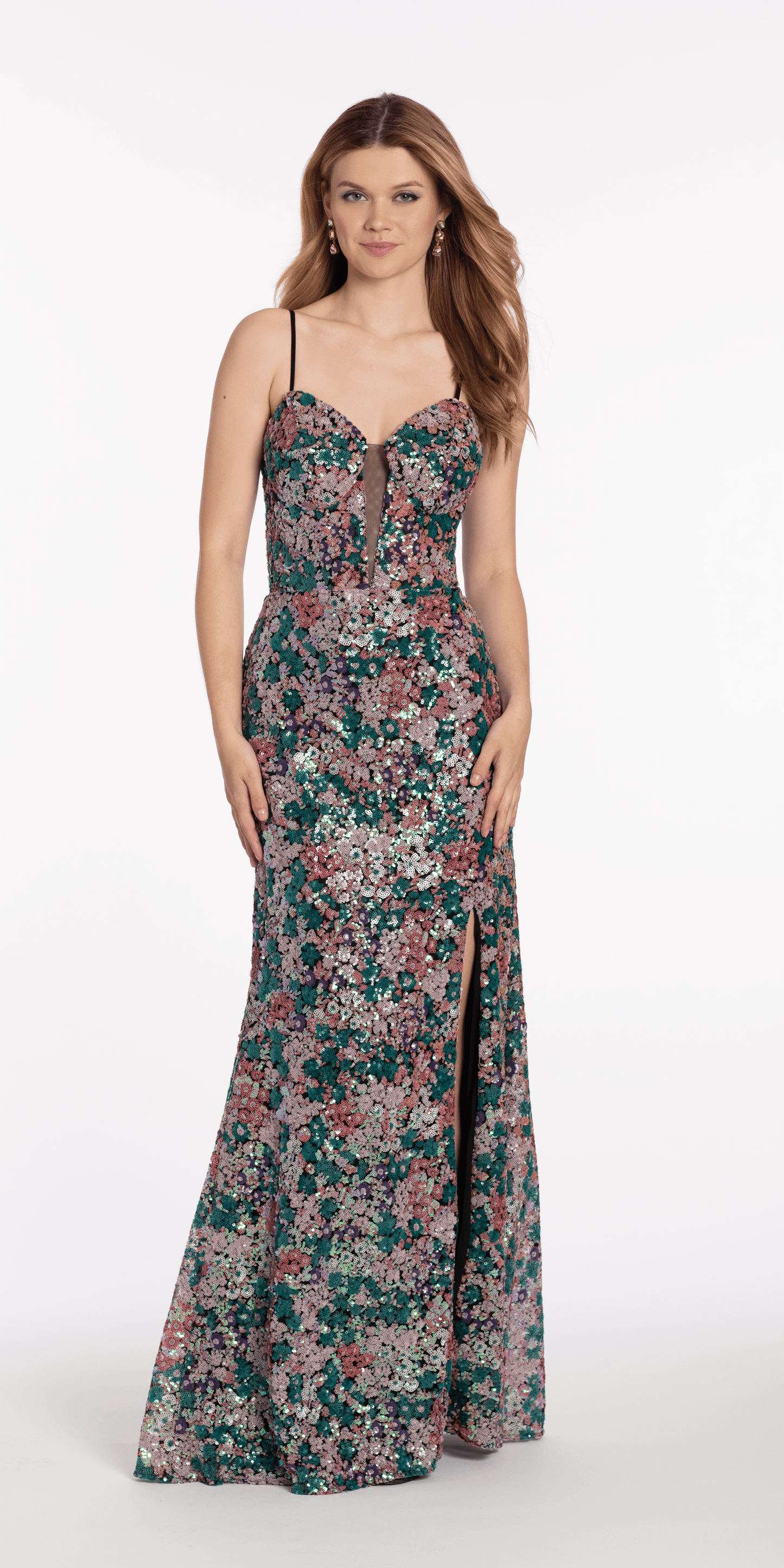 Camille La Vie Plunge Sequin Patchwork Column Dress