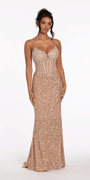 Stretch Sequin and Crystal Sweetheart Corset Column Dress Image 1