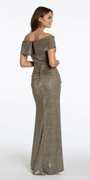 Metallic Off the Shoulder Column Dress with Side Drape Image 4