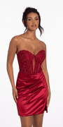 Lace Embroidered Strapless Satin Sweetheart Corset Bodycon Dress Image 4