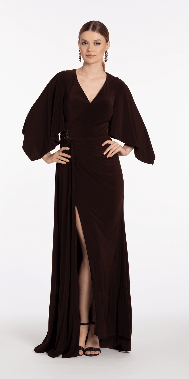 Jersey Cape Sleeve V Neck Faux Wrap Dress Image 4