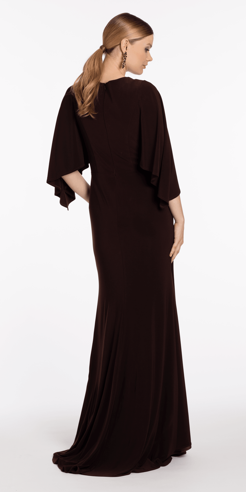 Jersey Cape Sleeve V Neck Faux Wrap Dress Image 5