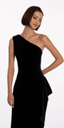 Velvet One Shoulder Column Dress with Side Ruffle Image 2