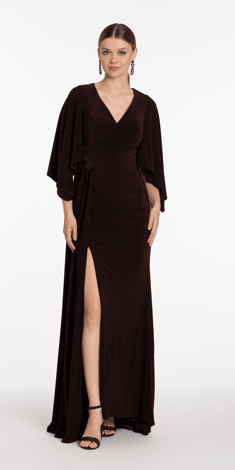 Jersey Cape Sleeve V Neck Faux Wrap Dress Image 2
