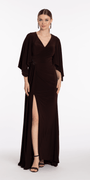 Jersey Cape Sleeve V Neck Faux Wrap Dress Image 2