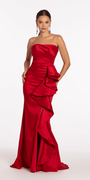 Strapless Taffeta Side Cascade Trumpet Dress with Sweep Train Image 3