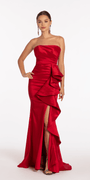 Strapless Taffeta Side Cascade Trumpet Dress with Sweep Train Image 1