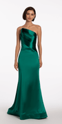 Satin Pleated Strapless Trumpet Dress with Sweep Train Image 4