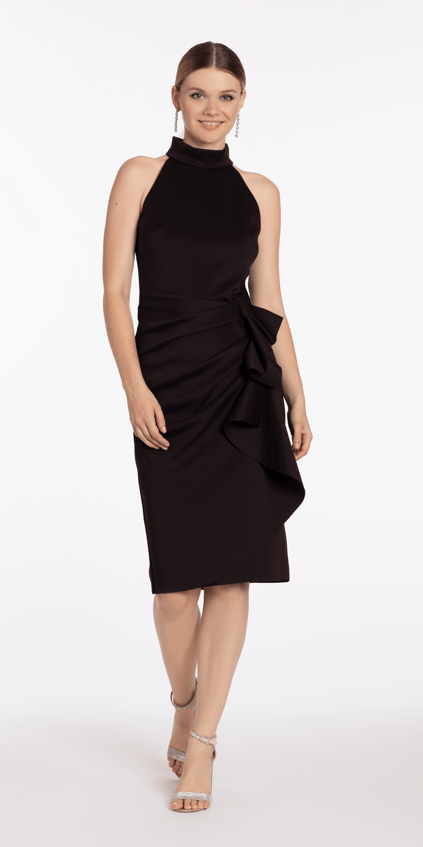 Camille La Vie Scuba Mock Neck Midi Dress with Side Cascade