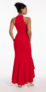 Crepe Racer Back Halter High-Low Dress with Side Cascade Image 5