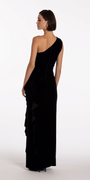 Velvet One Shoulder Column Dress with Side Ruffle Image 5