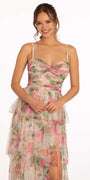 Floral Mesh Sweetheart Tiered Dress with Keyhole Image 4