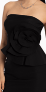 Strapless Midi Dress with Side Ruched Rose Detail Image 5