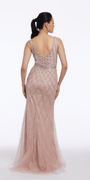 Diamond Beaded Plunging Mesh Column Dress Image 2