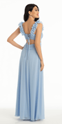 Chiffon Ruffle Shoulder Lace Up Back Column Dress Image 5