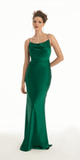 Charmeuse Satin Cowl Neck Column Dress with Rhinestone Straps Image 1