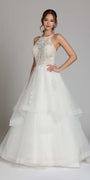 Beaded Lace Applique Cleo Neck Tulle Tiered Ballgown Image 5