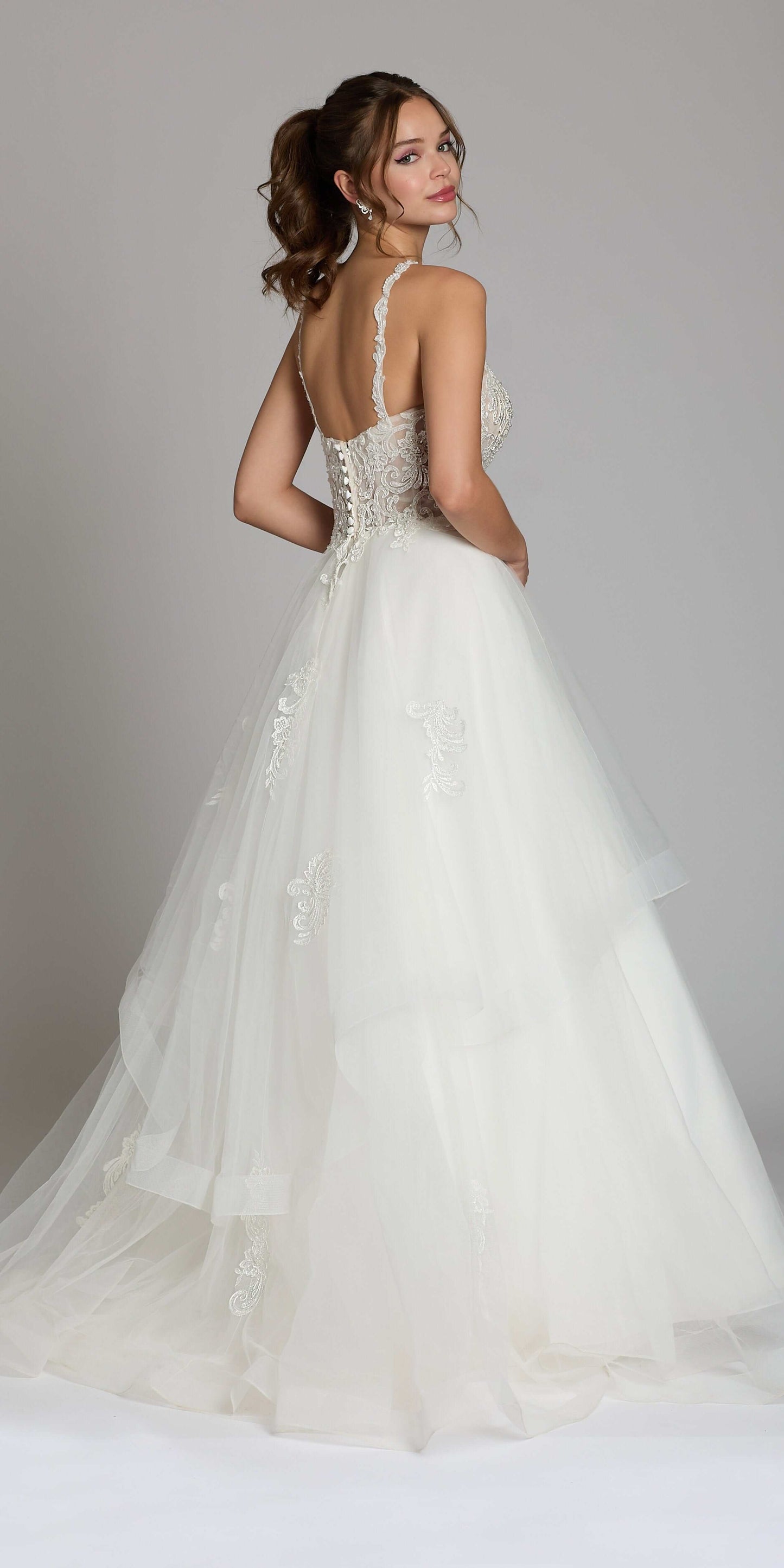 Camille La Vie Beaded Lace Applique Cleo Neck Tulle Tiered Ballgown