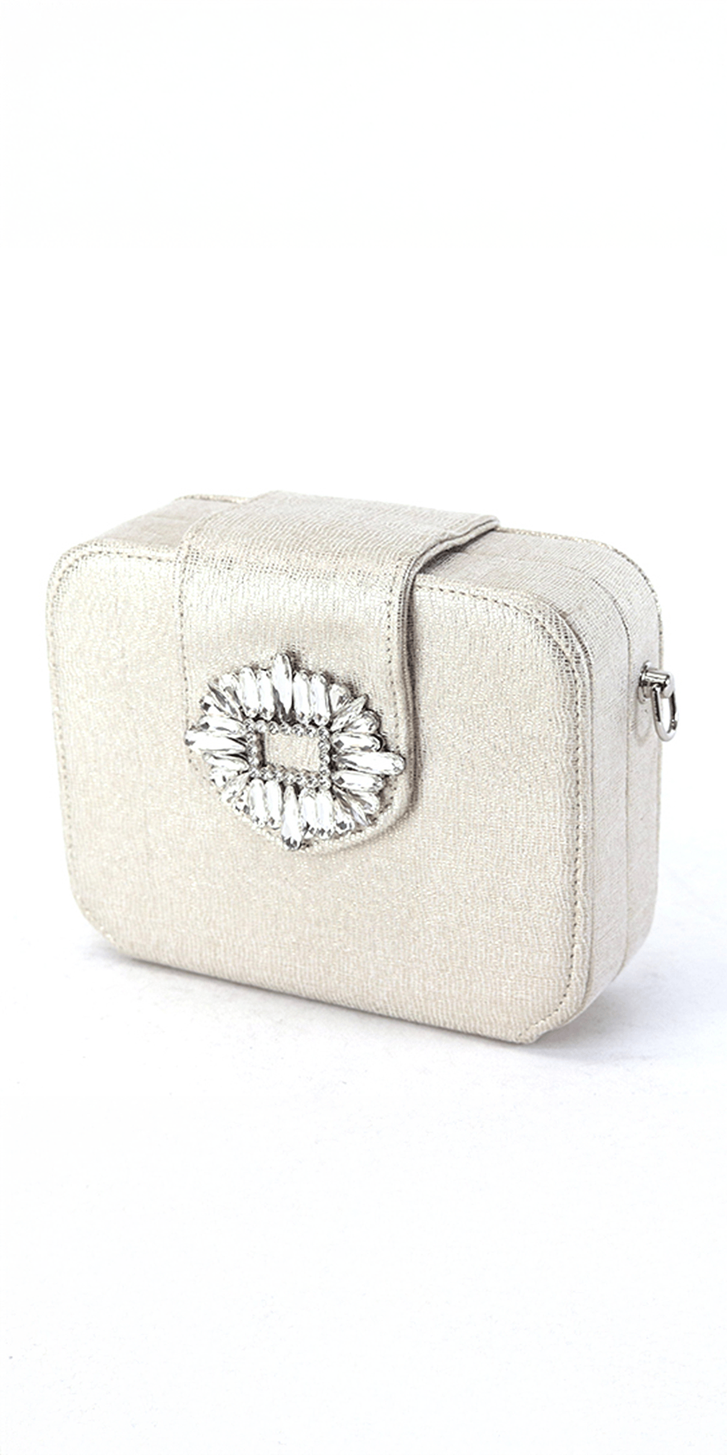 Satin Box Handbag with Brooch and Detachable Strap