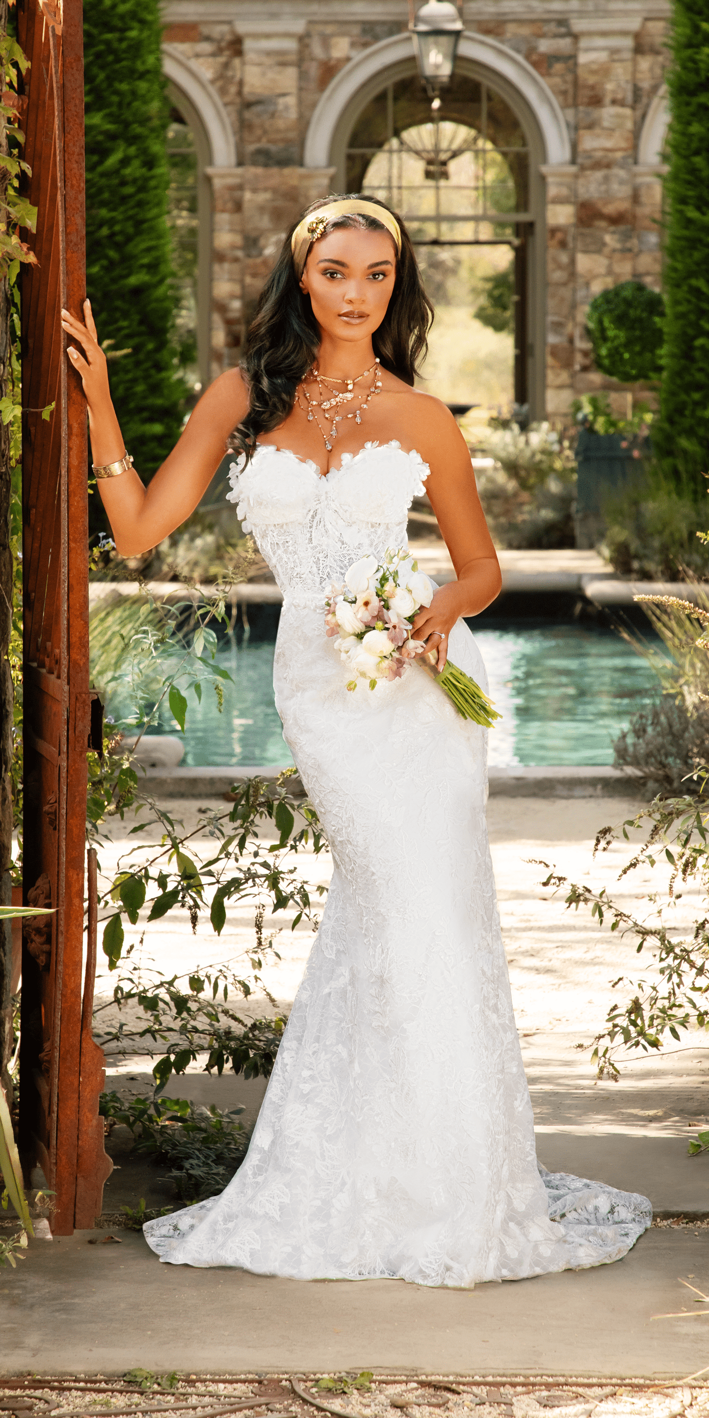 Camille La Vie Sweetheart 3D Embellished Lace Corset Mermaid Dress