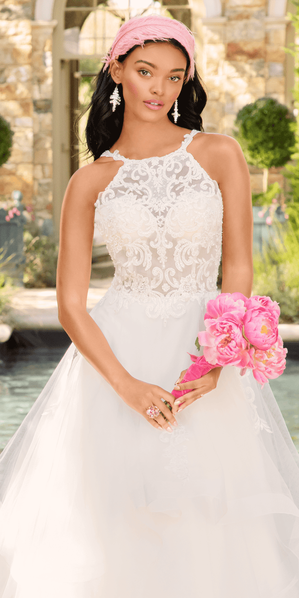 Beaded Lace Applique Cleo Neck Tulle Tiered Ballgown Image 2