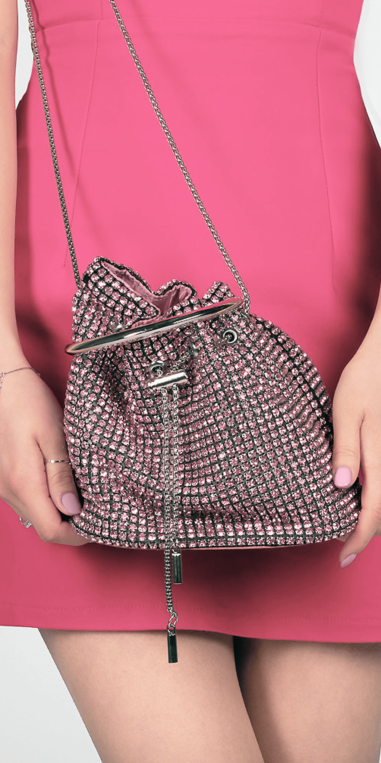 Camille La Vie Rhinestone Drawstring Bucket Handbag OS / pink