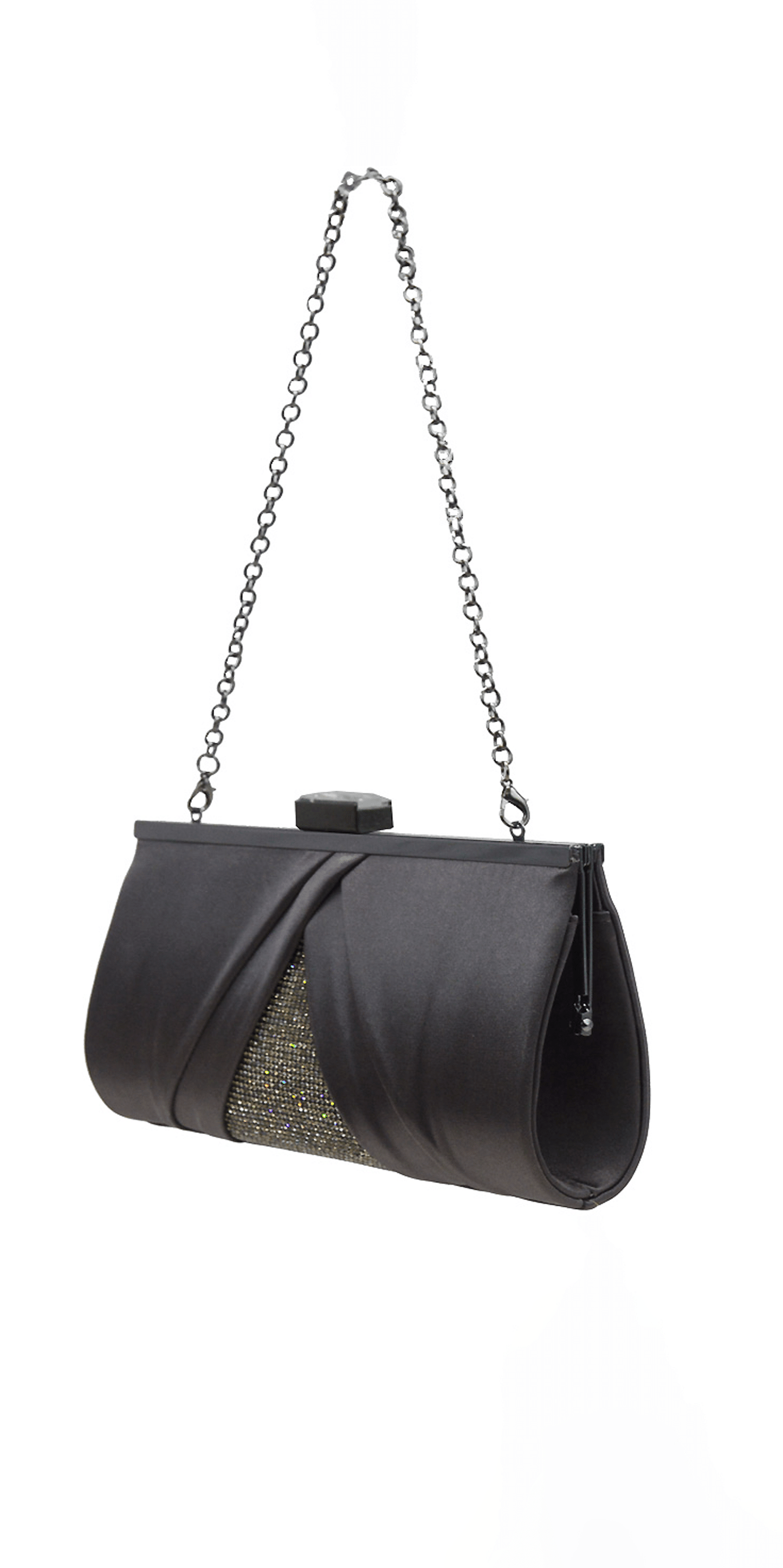 Camille La Vie Pleated Satin Handbag with Rhinestone Detail OS / graphite